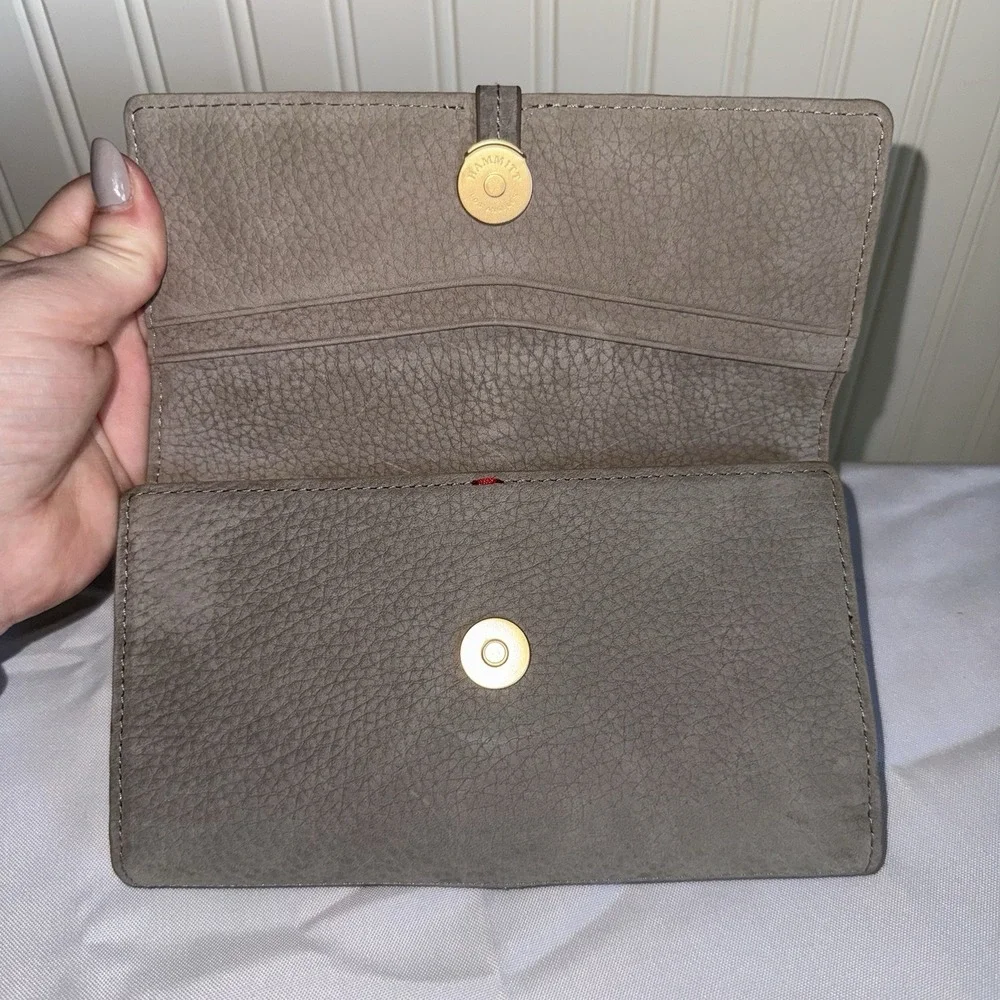HAMMITT Large Benjamin Wallet Grey Natural Suede Pebbled Leather NEW $245